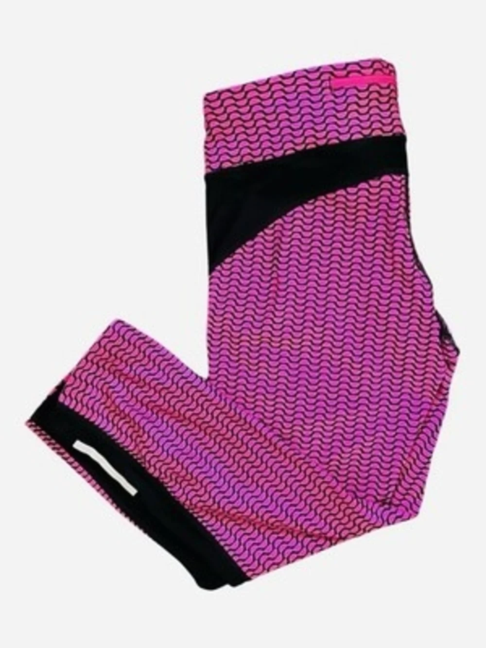 Nike Dri Fit Womens M Pink Black Print Cropped Running Leggings Zip Pocket VG